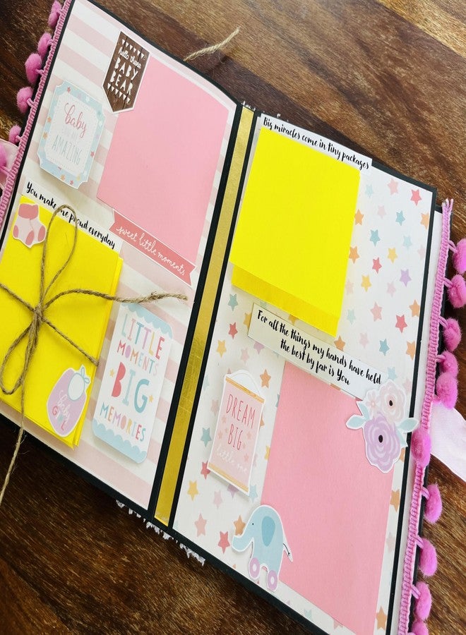 Crafted Forever Handmade Baby girl Scrapbook/mini album for Gifting and Memory Keeping, can hold 32 photos, A5 size, Hard bound, Pre decorated - Image 3