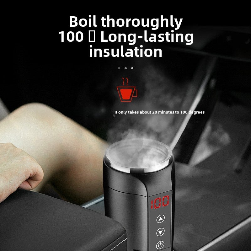 Intelligent digital display car electric water cup car heating water cup car heating water cup car heating kettle 12V/24V(White-for bicycles, 401-500ml) - Image 3
