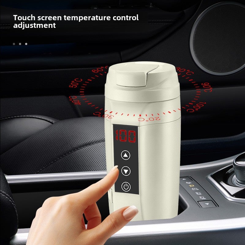 Intelligent digital display car electric water cup car heating water cup car heating water cup car heating kettle 12V/24V(White-for bicycles, 401-500ml) - Image 5