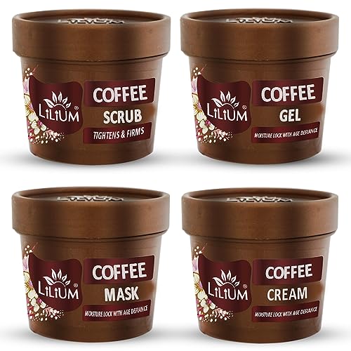 Lilium Coffee Facial Kit, 400g, 4 Step Deep Cleansing & Glowing Skin Moisture Lock With Age Defiance, Extra Glow & Fair Complexion, Oily & Dry Skin, Women & Men, Paraben & Sulfate Free, Pack Of 4 - Image 1