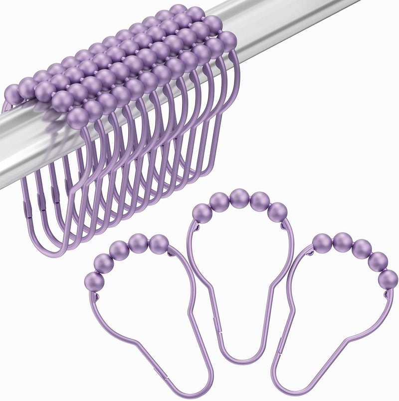 Amazer Shower Curtain Hooks, Rust Resistant Purple Shower Curtain Hooks for Bathroom, Stainless Steel Glide Shower Hooks Hangers for Bathroom Shower Rods Curtains, Set of 12 Hooks, Greyish-Purple - Image 1