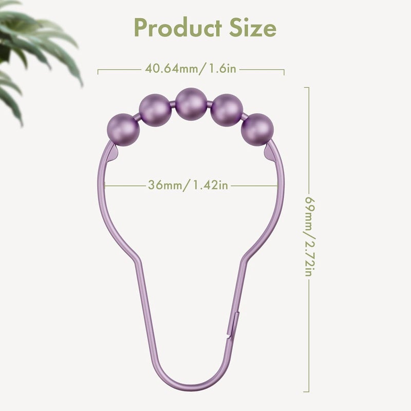 Amazer Shower Curtain Hooks, Rust Resistant Purple Shower Curtain Hooks for Bathroom, Stainless Steel Glide Shower Hooks Hangers for Bathroom Shower Rods Curtains, Set of 12 Hooks, Greyish-Purple - Image 3