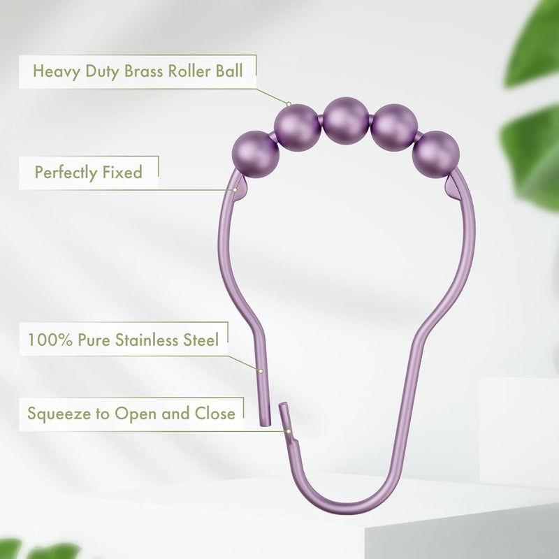 Amazer Shower Curtain Hooks, Rust Resistant Purple Shower Curtain Hooks for Bathroom, Stainless Steel Glide Shower Hooks Hangers for Bathroom Shower Rods Curtains, Set of 12 Hooks, Greyish-Purple - Image 4