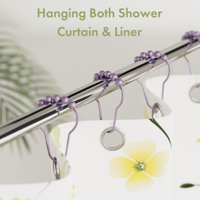 Amazer Shower Curtain Hooks, Rust Resistant Purple Shower Curtain Hooks for Bathroom, Stainless Steel Glide Shower Hooks Hangers for Bathroom Shower Rods Curtains, Set of 12 Hooks, Greyish-Purple - Image 2