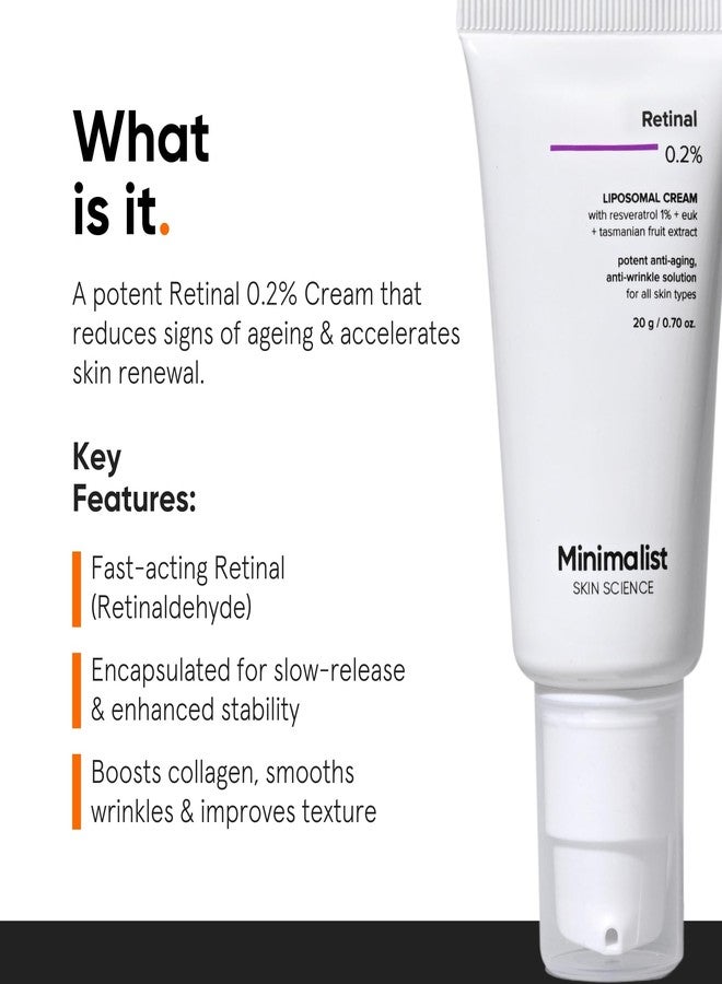 Minimalist 0.2% Retinal Liposomal Cream for Visibly Reducing Wrinkles & Fine Lines | For All Skin Types | For Women & Men | 0.7 Oz / 20 gm - Image 2