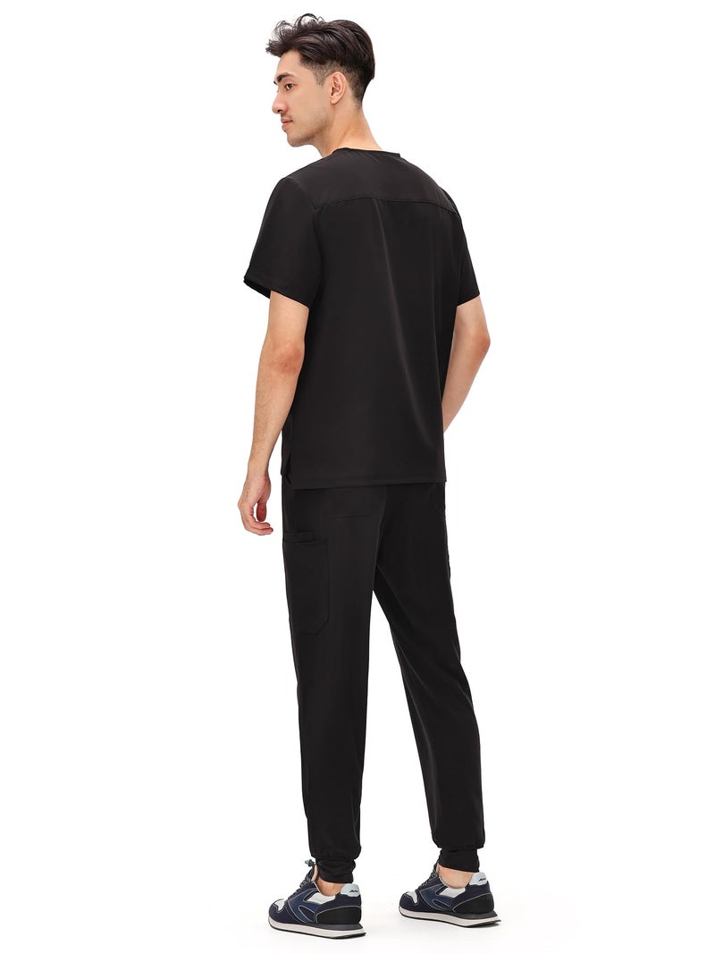COZYFIT Scrubs for Men - 4 Pockets V-Neck Scrub Top and 7 Pockets Jogger Pants Mens Scrubs Set, Black, L - Image 2