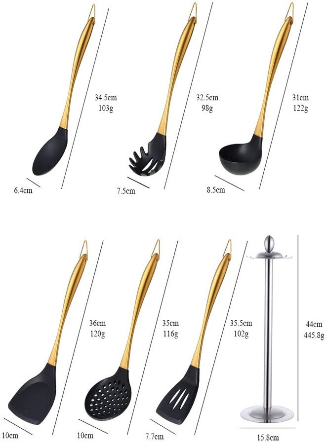 QOBIMOON Silicone Cooking Utensil Set,6 pcs Silicone Cooking Kitchen Utensils Set,Non-stick Kitchen Cookware Titanium Stainless Steel Handle with Utensil Holder,Spatula Set for Cooking-Rainbow Color - Image 4