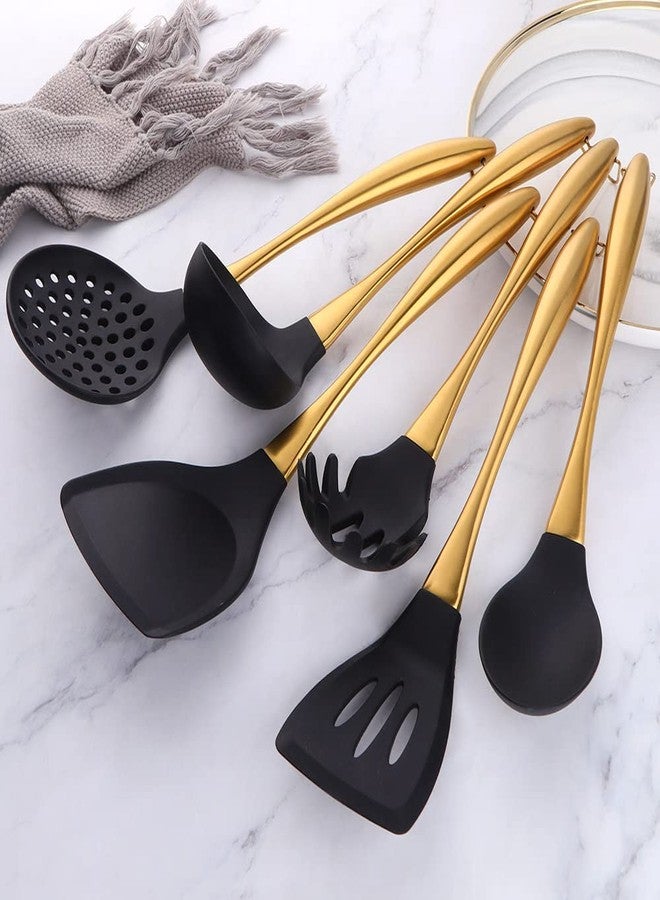QOBIMOON Silicone Cooking Utensil Set,6 pcs Silicone Cooking Kitchen Utensils Set,Non-stick Kitchen Cookware Titanium Stainless Steel Handle with Utensil Holder,Spatula Set for Cooking-Rainbow Color - Image 5