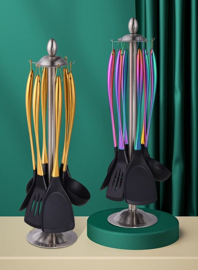 QOBIMOON Silicone Cooking Utensil Set,6 pcs Silicone Cooking Kitchen Utensils Set,Non-stick Kitchen Cookware Titanium Stainless Steel Handle with Utensil Holder,Spatula Set for Cooking-Rainbow Color - Image 2