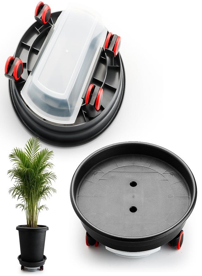 RooTrimmer 2 Pack Plant Caddy with Wheels, 15 Inch Round Plant Stand for Heavy Duty Planters, Large Durable Plastic Plant Dolly with Drainage Holes and Saucer - Image 1