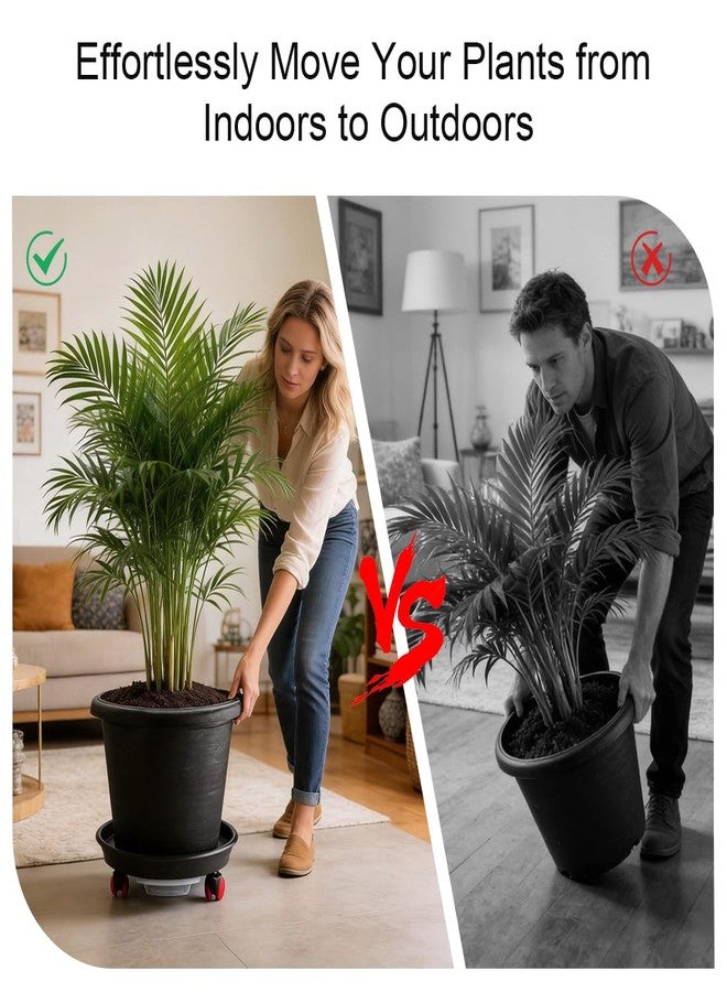RooTrimmer 2 Pack Plant Caddy with Wheels, 15 Inch Round Plant Stand for Heavy Duty Planters, Large Durable Plastic Plant Dolly with Drainage Holes and Saucer - Image 4
