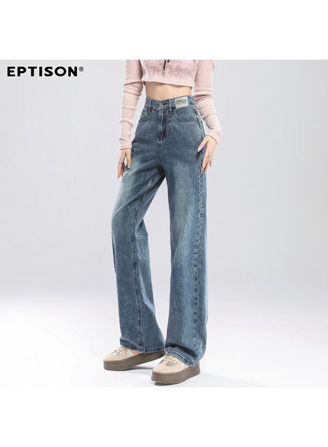EPTISON Yipintiancheng High-waisted Jeans For Women, Autumn Vintage Casual Versatile Slimming Loose Straight-leg Floor-length Wide-leg Pants For Wome - Image 3