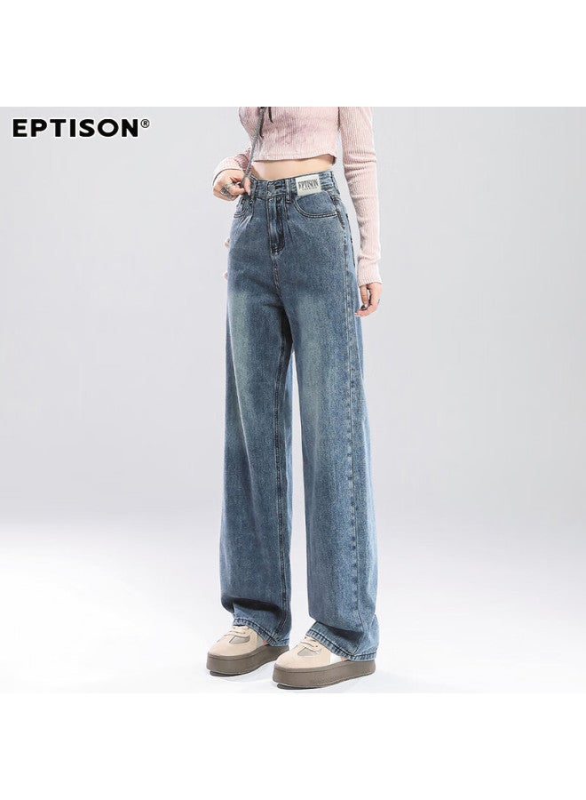 EPTISON Yipintiancheng High-waisted Jeans For Women, Autumn Vintage Casual Versatile Slimming Loose Straight-leg Floor-length Wide-leg Pants For Wome - Image 2