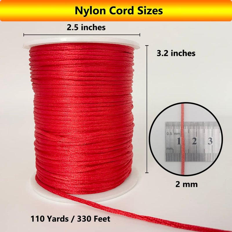 ChunLiou 2 mm 330 Feet Satin Nylon Cord String for Jewelry Making Bracelet Necklaces Beading Thread Rattail Macrame Kumihimo Chinese Knot Craft Red - Image 2
