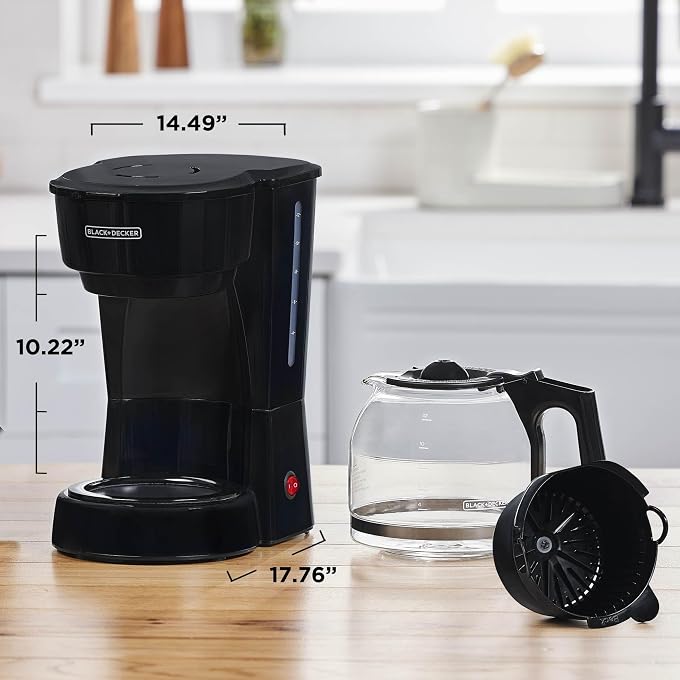BLACK&DECKER 12-Cup Coffee Maker with Easy On/Off Switch, Easy Pour, Non-Drip Carafe with Removable Filter Basket, Vortex Technology, Black - Image 3