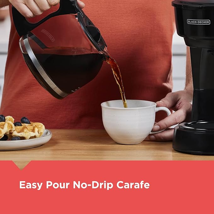 BLACK&DECKER 12-Cup Coffee Maker with Easy On/Off Switch, Easy Pour, Non-Drip Carafe with Removable Filter Basket, Vortex Technology, Black - Image 2