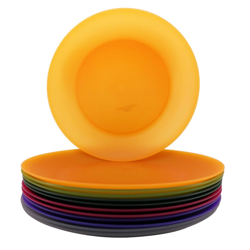 AOYITE Everyday Plastic Plates Reusable  Unbreakable 10 inch Dinner Plates set of 12  BPA Free Dishwasher Safe  Microwave Kids Colorful Plate for Kitchen Party Camping Outdoor