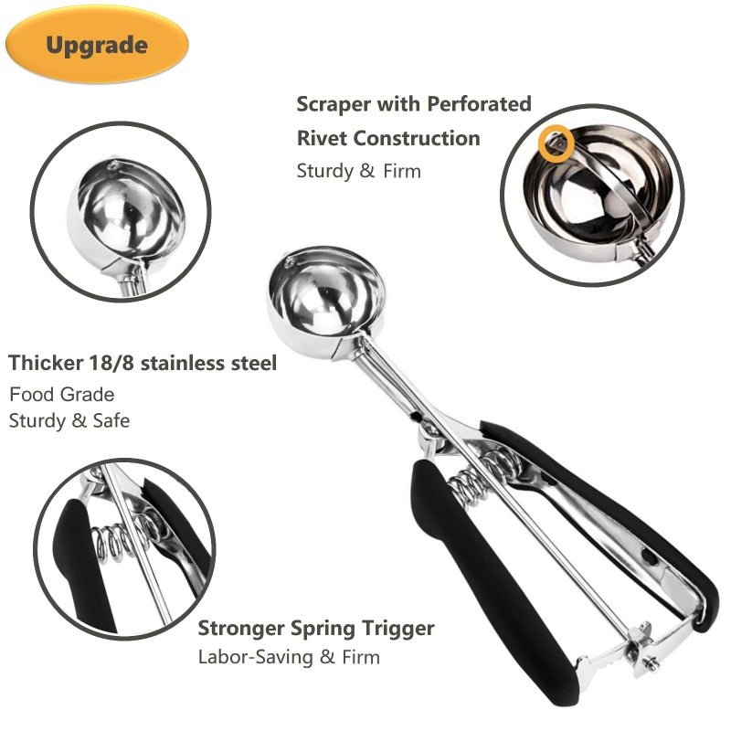 LLESCA Cookie Scoop, Ice Cream Scoop, 1Tbsp/15 ml/0.5oz Cookie Scoops for Baking, 18/8 Stainless Steel Cookie Scooper for Baking, Ice Cream Scooper with Trigger Release, Cookie Dough Scoop with Non-slip Grip - Image 3