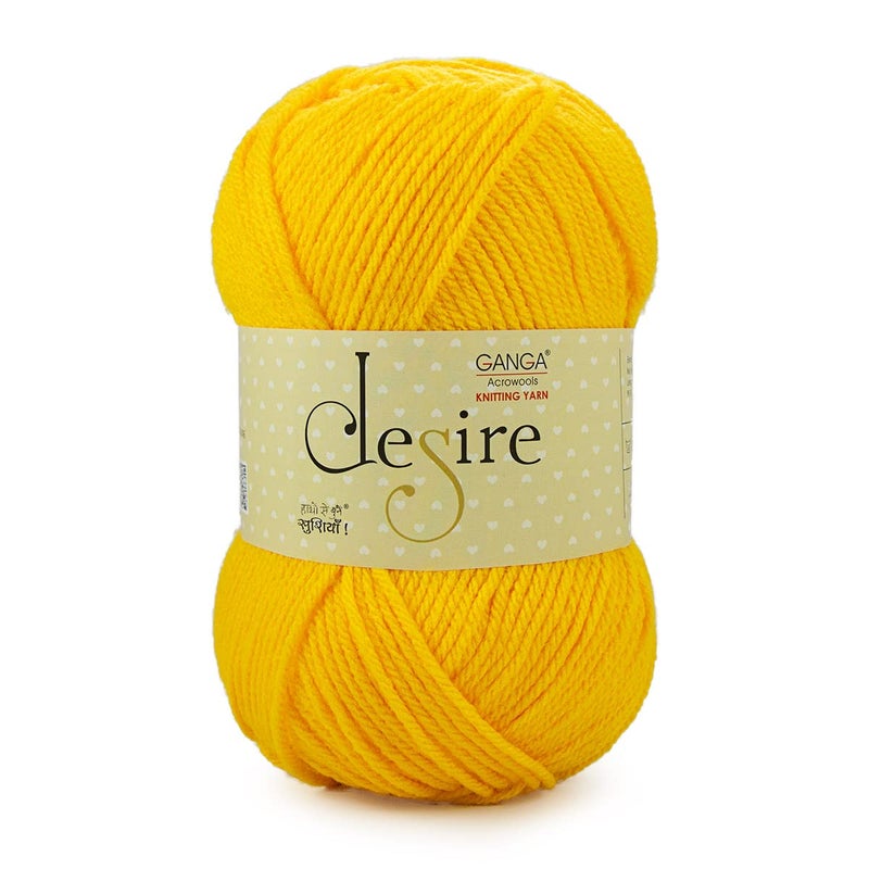 Ganga Acrowools Acrylic Desire Hand Knitting and Crochet Yarn. Pack of 1 Ball - 100Gms. Shade No - Dsr012, Yellow - Image 2