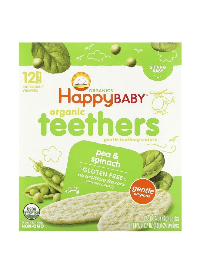 Happy Family Organics Happy Family Organics, Organic Teethers , Gentle Teething Wafers, Pea & Spinach, 12 Packs, 0.14 oz (4 g) Each  - Image 1