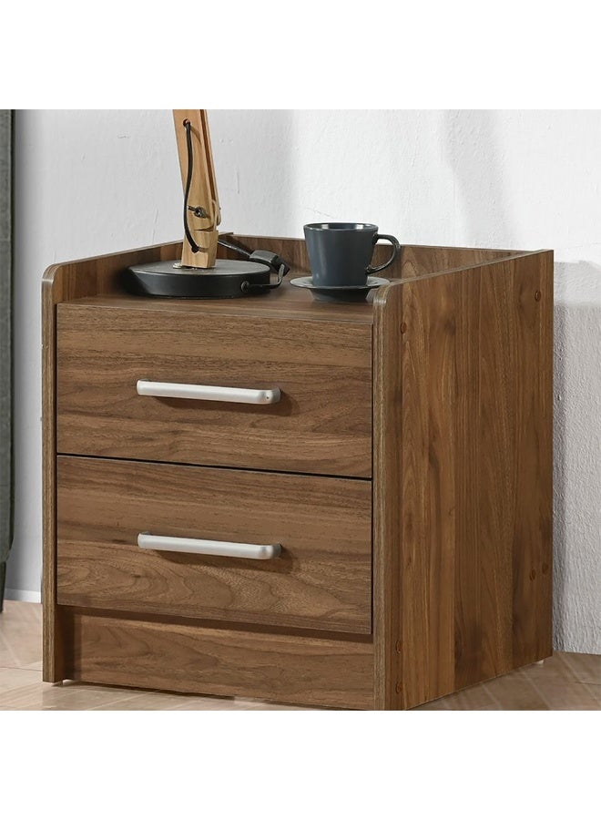 DANUBE HOME Supreme 2-Drawer Nightstand – Light Walnut Finish – Modern Bedside Table with Storage Drawers – Engineered Wood Night Stand for Bedroom Furniture - Image 2