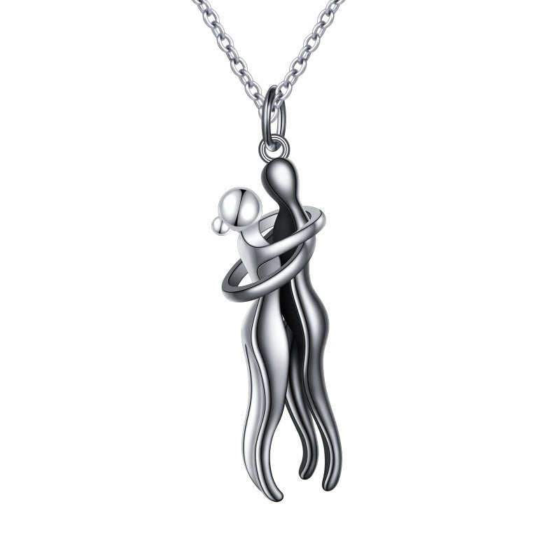 FLYOW Hug Couple Necklace S925 Sterling Silver Hugging Necklace Beloved Jewelry for Him and Her Lover Valentines Christmas day Gift Rose Gold - Image 1