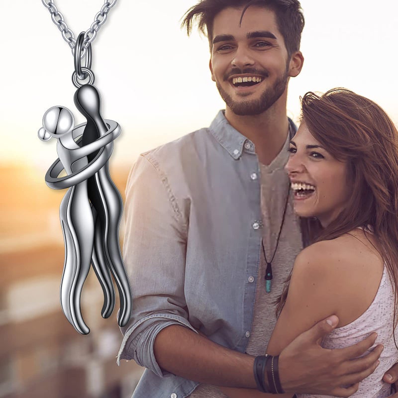 FLYOW Hug Couple Necklace S925 Sterling Silver Hugging Necklace Beloved Jewelry for Him and Her Lover Valentines Christmas day Gift Rose Gold - Image 4