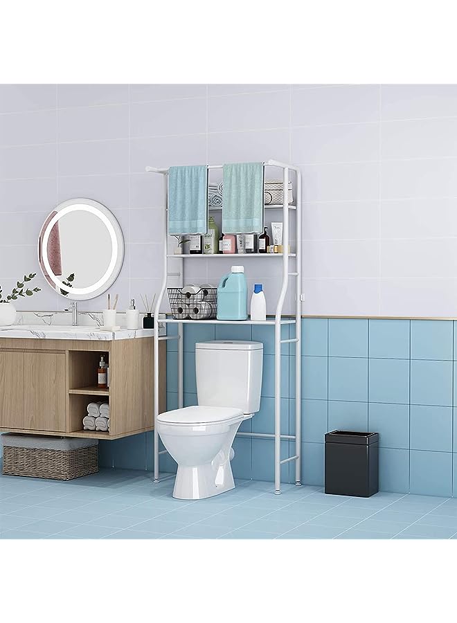 راكسوم 3 رفوف لتوفير مساحة الحمام، فوق رف المرحاض، ملحقات تنظيم تخزين حامل زاوية الحمام، الغسالة، مع قضيب تعليق، رف برج الحمام، أبيض (رف الحمام) - Image 1