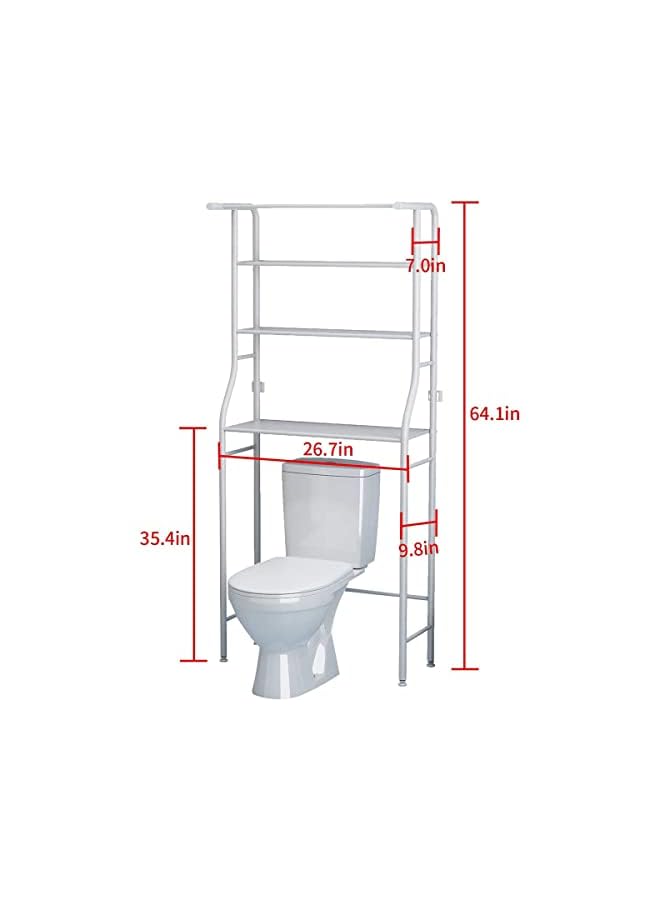 راكسوم 3 رفوف لتوفير مساحة الحمام، فوق رف المرحاض، ملحقات تنظيم تخزين حامل زاوية الحمام، الغسالة، مع قضيب تعليق، رف برج الحمام، أبيض (رف الحمام) - Image 3