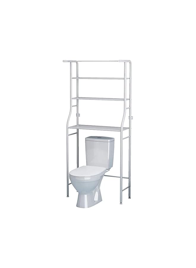 راكسوم 3 رفوف لتوفير مساحة الحمام، فوق رف المرحاض، ملحقات تنظيم تخزين حامل زاوية الحمام، الغسالة، مع قضيب تعليق، رف برج الحمام، أبيض (رف الحمام) - Image 5