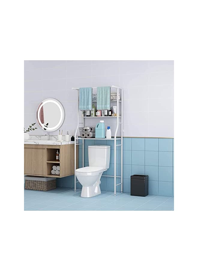 راكسوم 3 رفوف لتوفير مساحة الحمام، فوق رف المرحاض، ملحقات تنظيم تخزين حامل زاوية الحمام، الغسالة، مع قضيب تعليق، رف برج الحمام، أبيض (رف الحمام) - Image 2