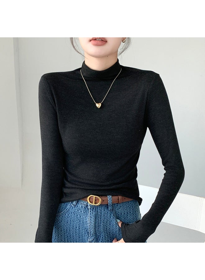 H393 Half Turtleneck Bottoming Shirt For Women In Autumn And Winter Warm Long-sleeved T-shirt Slimming Look Pure Color Versatile Mid-collar Top