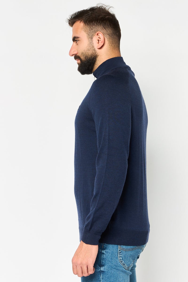 Lyle & Scott Men High Neck Embroidered Logo Sweater, Navy - Image 3