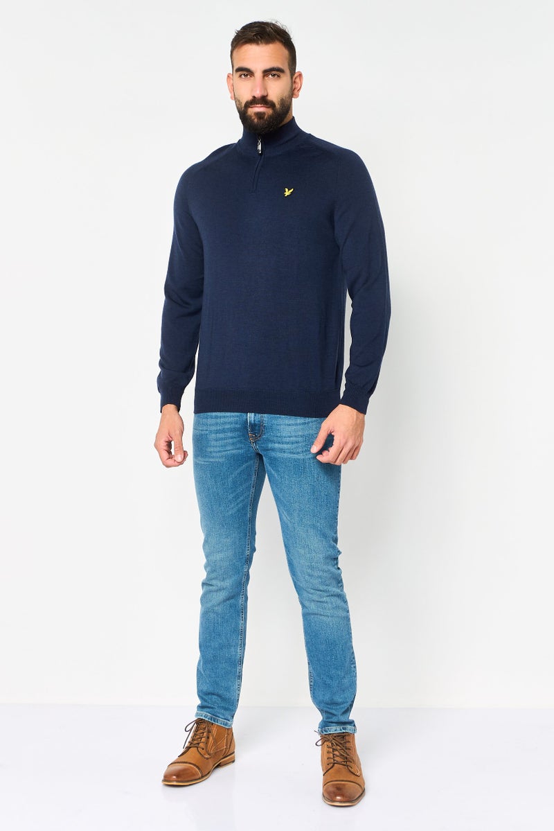 Lyle & Scott Men High Neck Embroidered Logo Sweater, Navy - Image 2