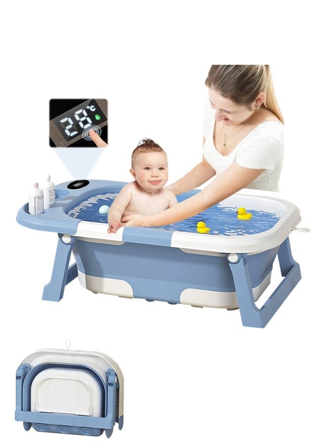 Foldable Baby Bathtub, Bath Basin with Temperature Sensing, Portable Travel Bathtub with Drain Hole, Home Use Sit and Lie Baby Bathtub, Easy to Store Baby Bathtub - Image 1