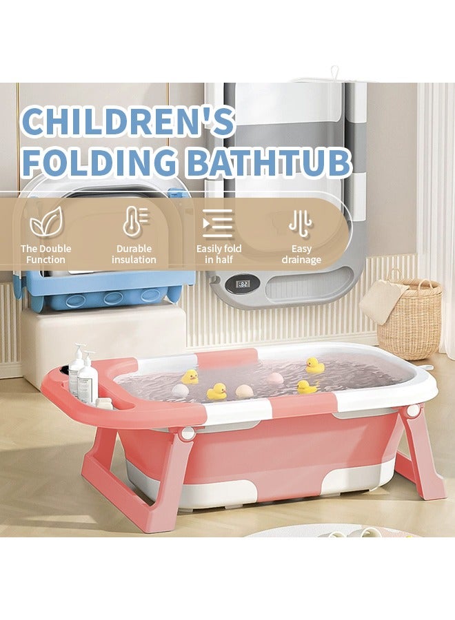 Foldable Baby Bathtub, Bath Basin with Temperature Sensing, Portable Travel Bathtub with Drain Hole, Home Use Sit and Lie Baby Bathtub, Easy to Store Baby Bathtub - Image 2