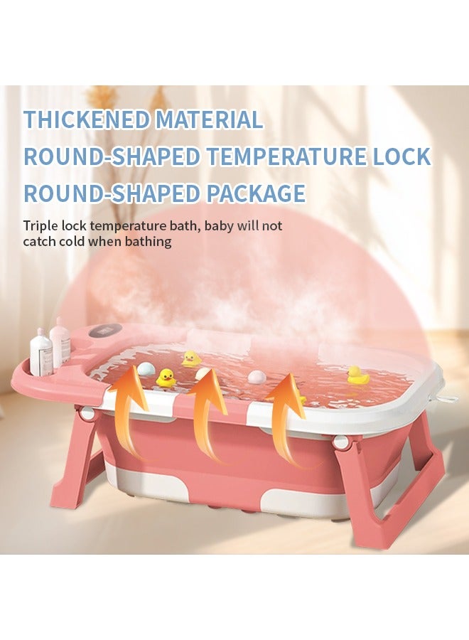Foldable Baby Bathtub, Bath Basin with Temperature Sensing, Portable Travel Bathtub with Drain Hole, Home Use Sit and Lie Baby Bathtub, Easy to Store Baby Bathtub - Image 4