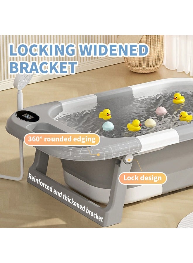 Foldable Baby Bathtub, Bath Basin with Temperature Sensing, Portable Travel Bathtub with Drain Hole, Home Use Sit and Lie Baby Bathtub, Easy to Store Baby Bathtub - Image 5