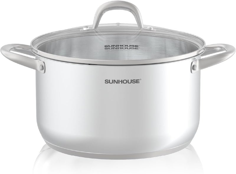 SUNHOUSE 8 Quart Stock Pot with Lid - 3-Ply Bottom Stainless Steel Pasta Cooking Canning Dutch Oven Pot - Induction Compatible for All Stovetops - Dishwasher Safe & Oven Safe - Image 1