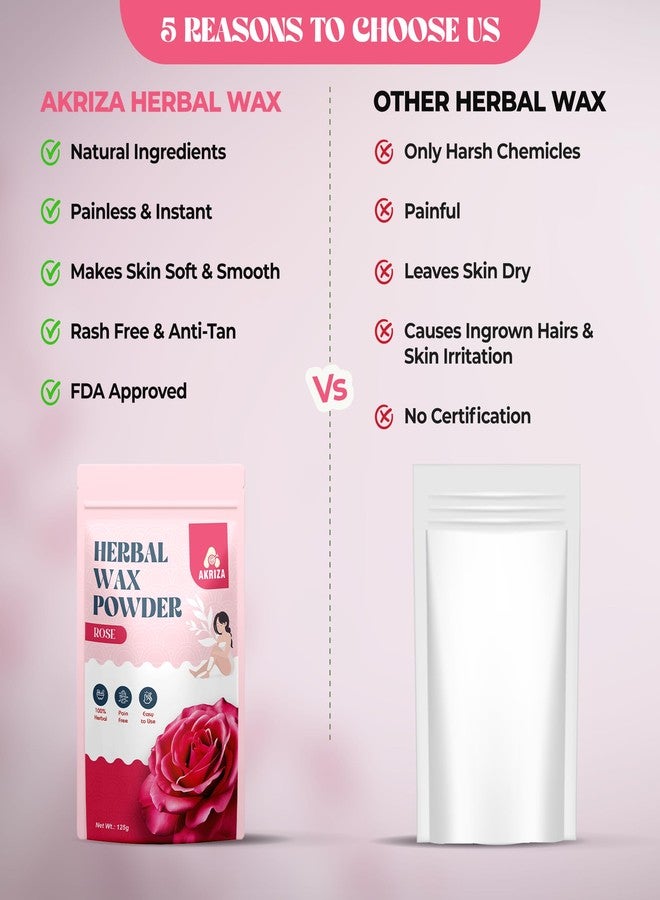 AKRIZA Painless Herbal Wax Powder for Hair Removal - 125g | For Women & Men | Quick & Easy Use on Hands, Legs, Underarms, Bikini & Intimate Areas | No Chemicals, No Irritation, All Skin Types (125 Gm, Rose) - Image 5