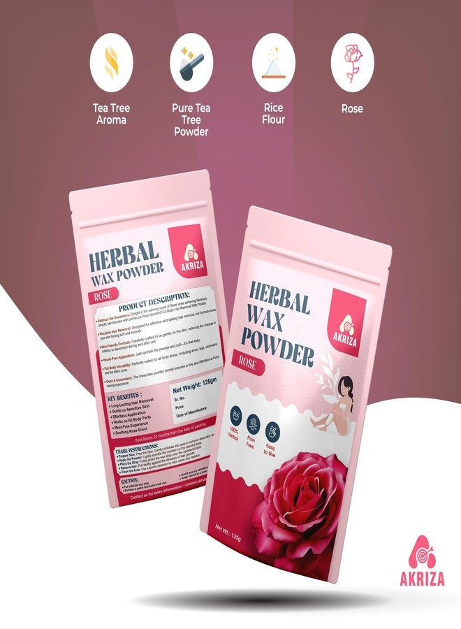 AKRIZA Painless Herbal Wax Powder for Hair Removal - 125g | For Women & Men | Quick & Easy Use on Hands, Legs, Underarms, Bikini & Intimate Areas | No Chemicals, No Irritation, All Skin Types (125 Gm, Rose) - Image 4