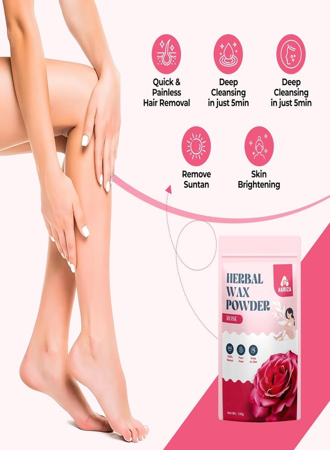 AKRIZA Painless Herbal Wax Powder for Hair Removal - 125g | For Women & Men | Quick & Easy Use on Hands, Legs, Underarms, Bikini & Intimate Areas | No Chemicals, No Irritation, All Skin Types (125 Gm, Rose) - Image 3