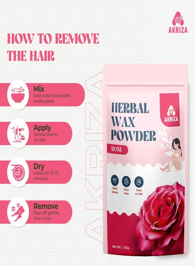 AKRIZA Painless Herbal Wax Powder for Hair Removal - 125g | For Women & Men | Quick & Easy Use on Hands, Legs, Underarms, Bikini & Intimate Areas | No Chemicals, No Irritation, All Skin Types (125 Gm, Rose) - Image 2