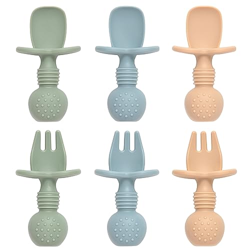 Eascrozn Baby Spoons and Forks Feeding Set, 6 Pack Silicone First Stage Self Feeding Toddler Utensils, BPA Free, Baby Led Weaning Supplies for Training Spoons - Image 1