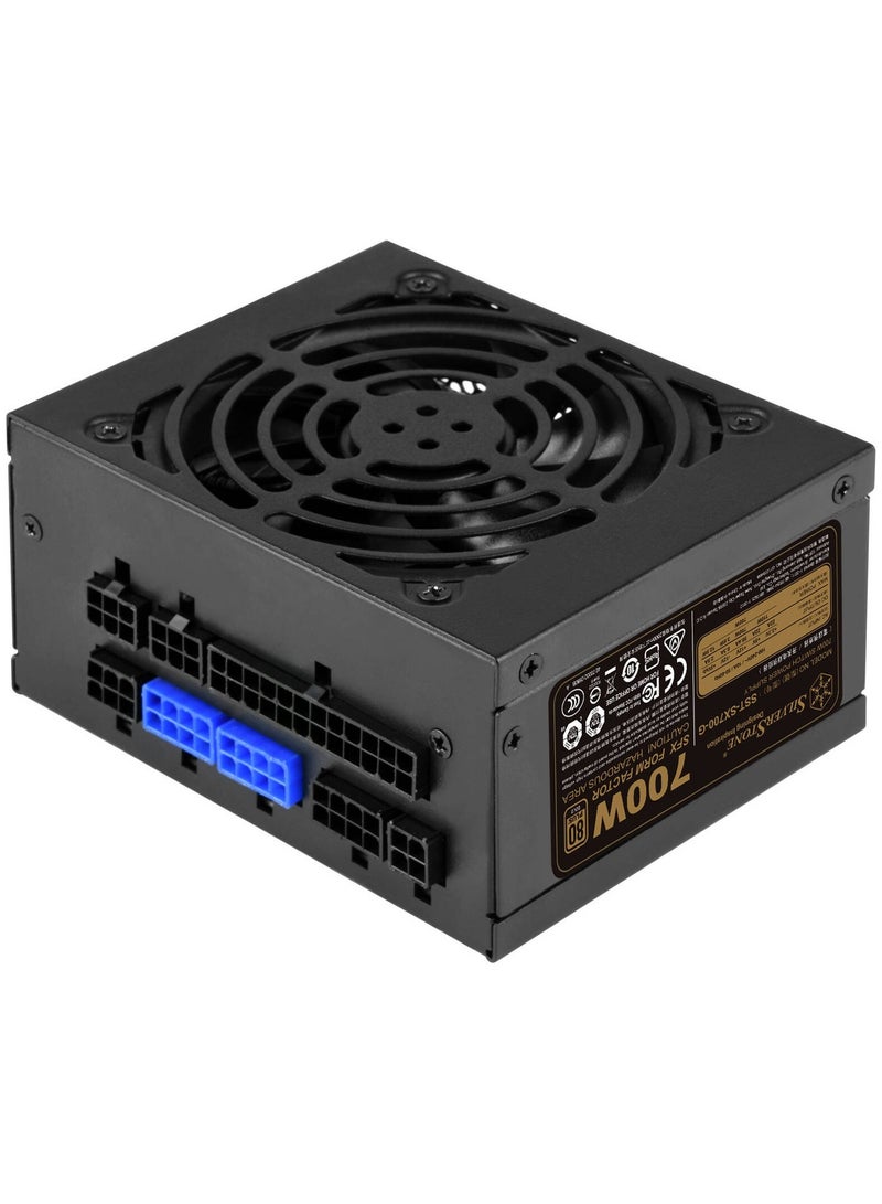سيلفر ستون مزود طاقة SX700-G، 700 واط، معتمد من 80 Plus Gold، قابل للتعديل بالكامل، مزود بمعامل قدرة نشط، مروحة FDB صامتة 92 مم، مكثفات يابانية 100%، سكة واحدة +12 فولت، عامل شكل SFX مدمج، أسود | SST-SX700-G الإصدار 1.1 - Image 2