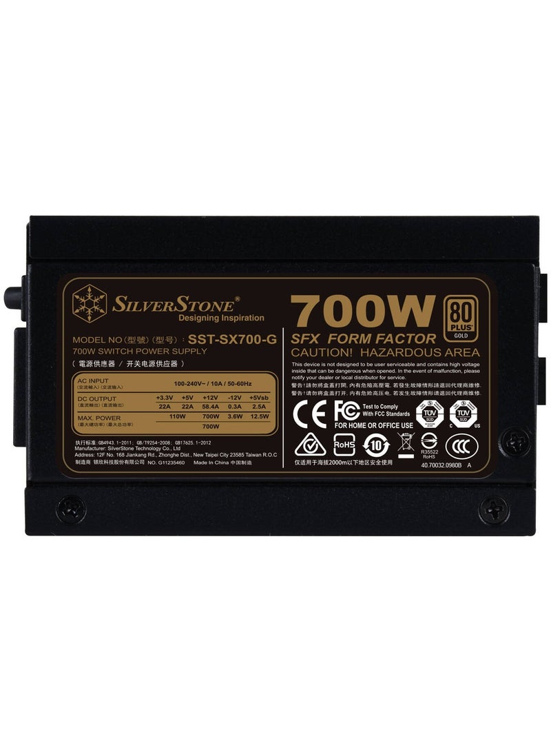 سيلفر ستون مزود طاقة SX700-G، 700 واط، معتمد من 80 Plus Gold، قابل للتعديل بالكامل، مزود بمعامل قدرة نشط، مروحة FDB صامتة 92 مم، مكثفات يابانية 100%، سكة واحدة +12 فولت، عامل شكل SFX مدمج، أسود | SST-SX700-G الإصدار 1.1 - Image 3