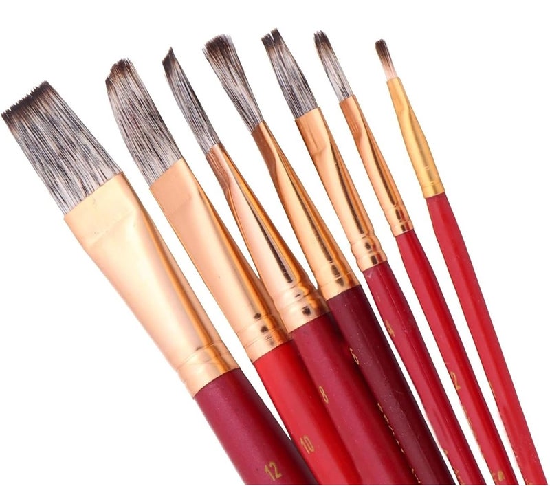 VNQ Gold Plated Flat Painting Brush Set of 7 Number - 1, 2, 4, 6, 8, 10, 12 - Image 2
