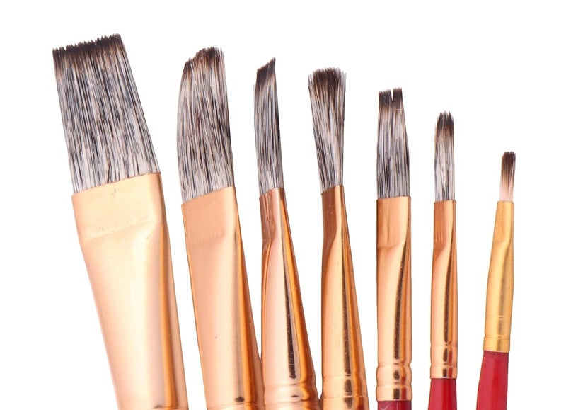 VNQ Gold Plated Flat Painting Brush Set of 7 Number - 1, 2, 4, 6, 8, 10, 12 - Image 1