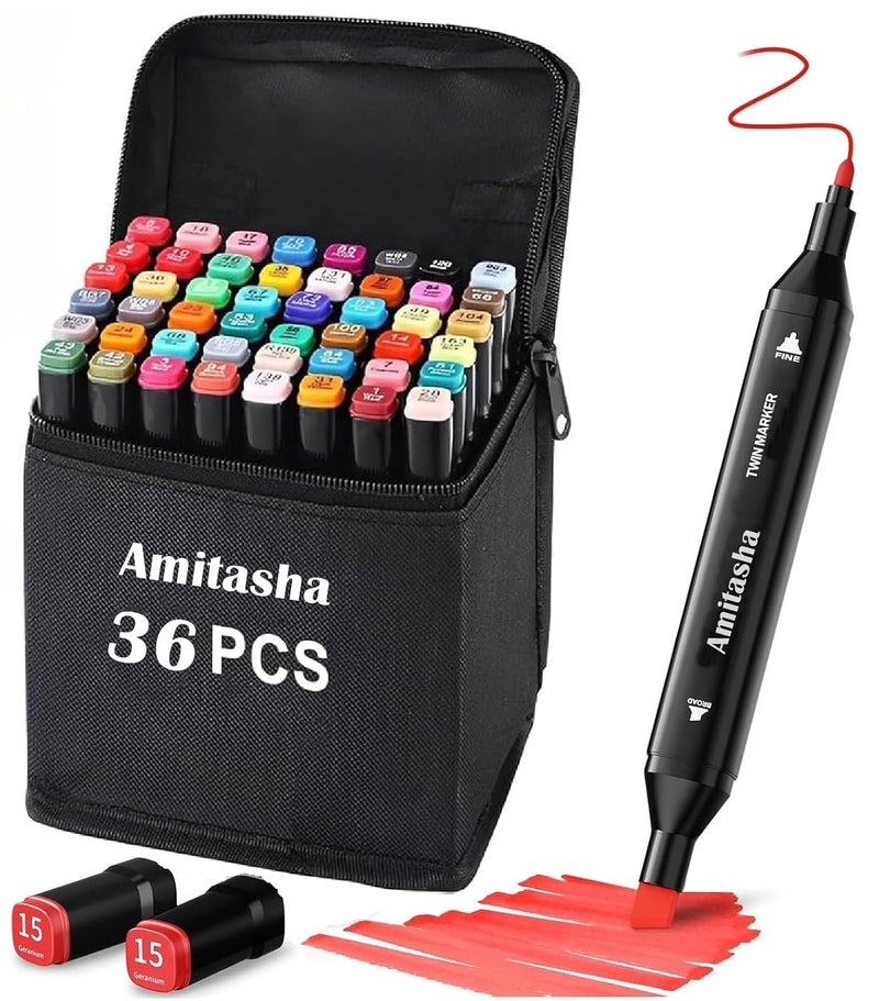 Amitasha 36 Colors Art Markers Set Dual Sided Chisel Tip Marker Pens For Kids Adult for Wood, Canvas, Stone, Rock Painting, Glass, Ceramic Surfaces, DIY Crafts Making Creative Art Supplies - Image 1