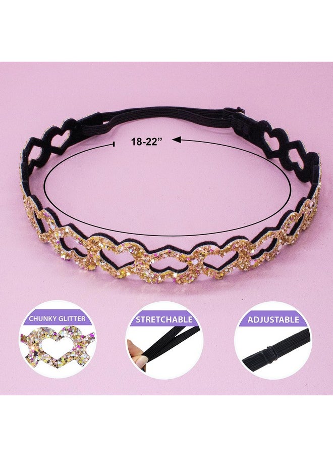 FROG SAC FROG SAC 6 Glitter Headbands for Girls, Adjustable Non Slip Thin Elastic Heart Hair Bands for Kids, Cute Stretchy Nonslip Teen Girl Hair Accessories, Sparkly Bling Headband for Tweens  - Image 4